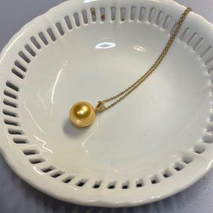 Gold Pearl Necklace (12mm), 18 Inches Chain